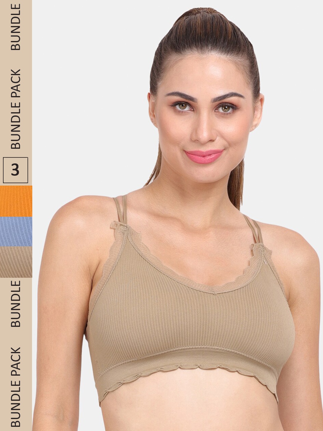 

Amour Secret Pack Of 3 Lightly Padded Non Wired Anti-Odour Sports Bra, Grey