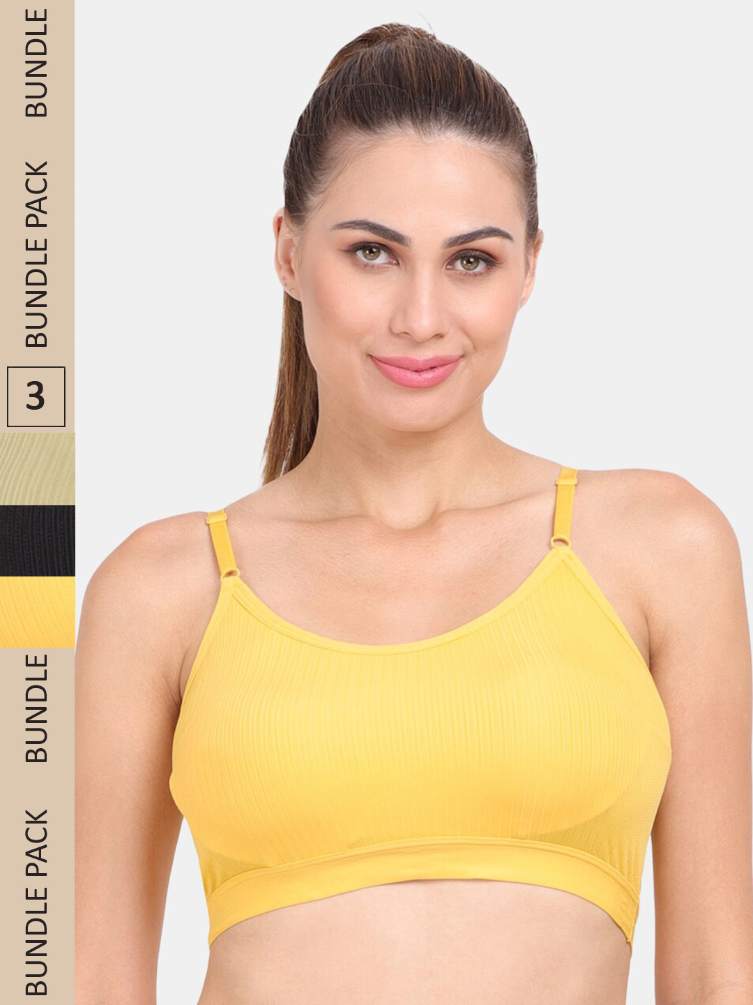 

Amour Secret Pack Of 3 Lightly Padded Non Wired Anti-Odour Sports Bra, Black