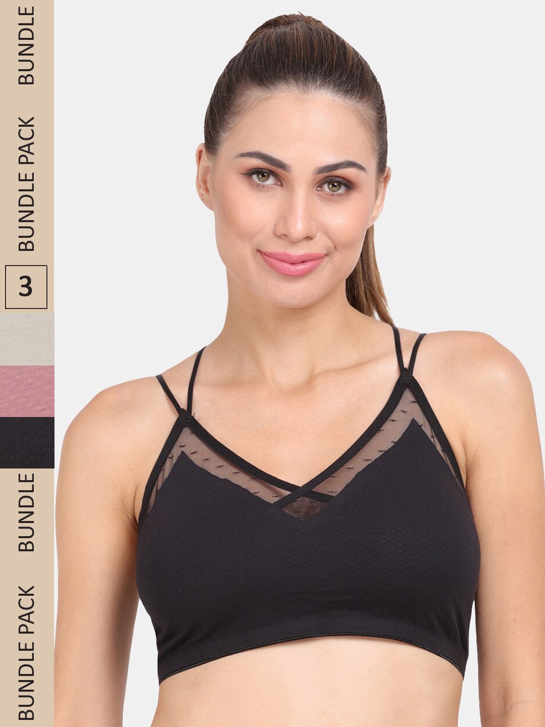 

Amour Secret Pack Of 3 Geometric Lightly Padded Non-Wired Workout Bra, Black