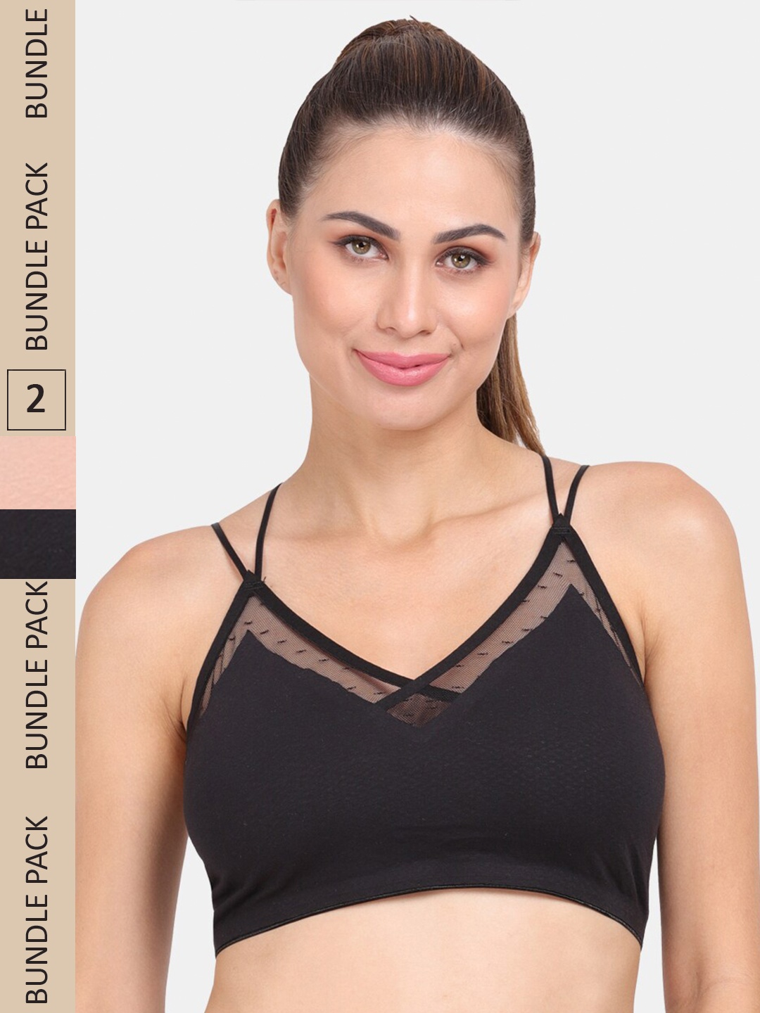 

Amour Secret Pack Of 2 Geometric Lightly Padded Non-Wired Workout Bra, Black