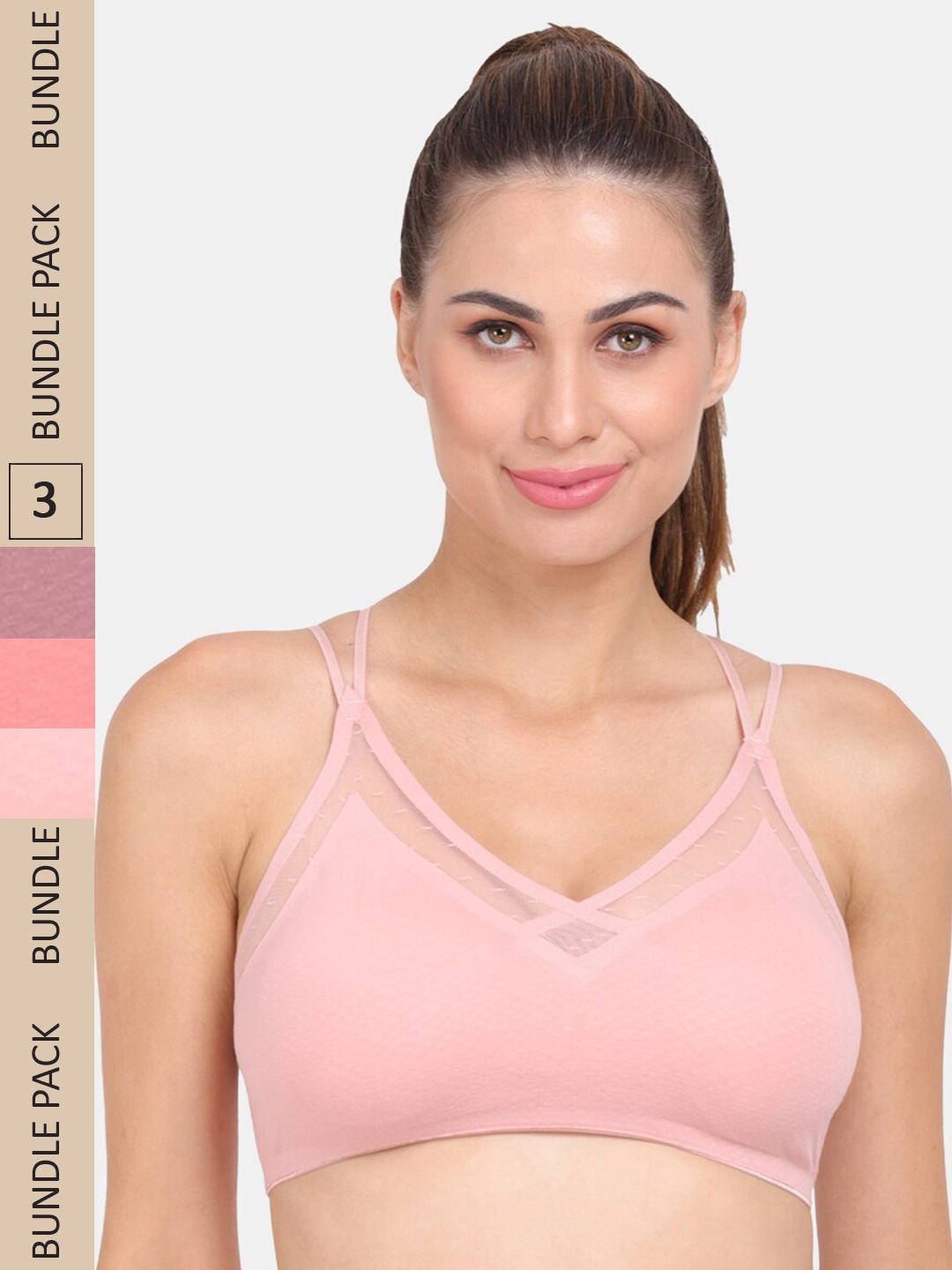 

Amour Secret Pack Of 3 Geometric Lightly Padded Non-Wired Workout Bra, Coral