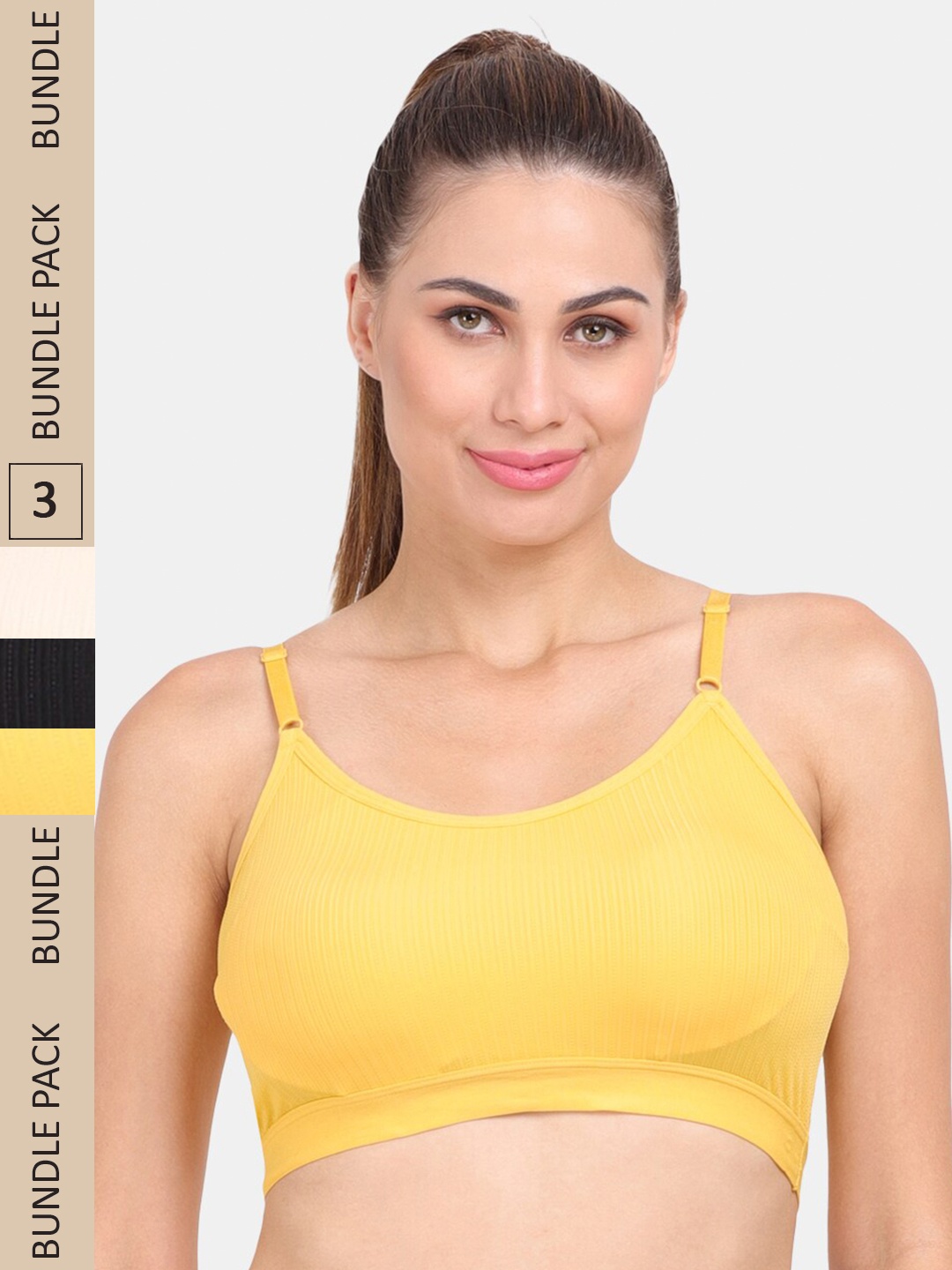 

Amour Secret Pack Of 3 Lightly Padded Non-Wired Workout Bra, Black