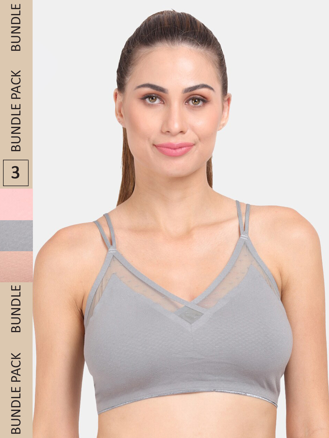 

Amour Secret Pack Of 3 Geometric Lightly Padded Non-Wired Workout Bra, Grey