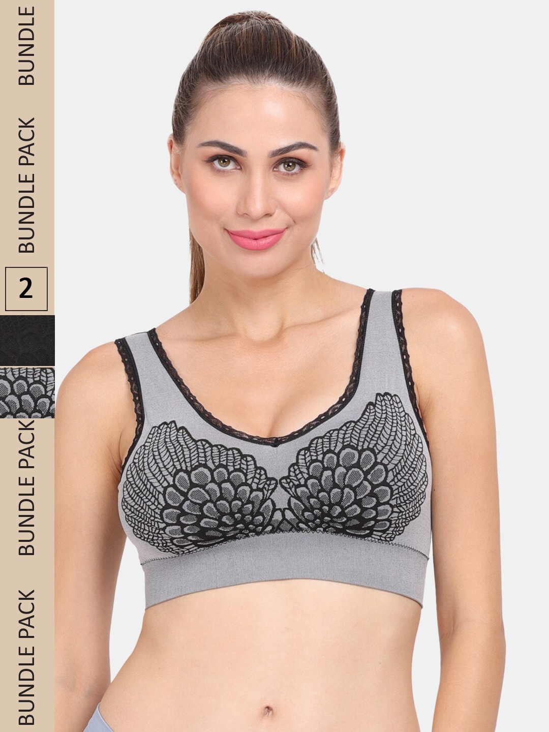 

Amour Secret Pack Of 2 Lightly Padded & Non-Wired Seamless Anti Odour Workout Bra, Black