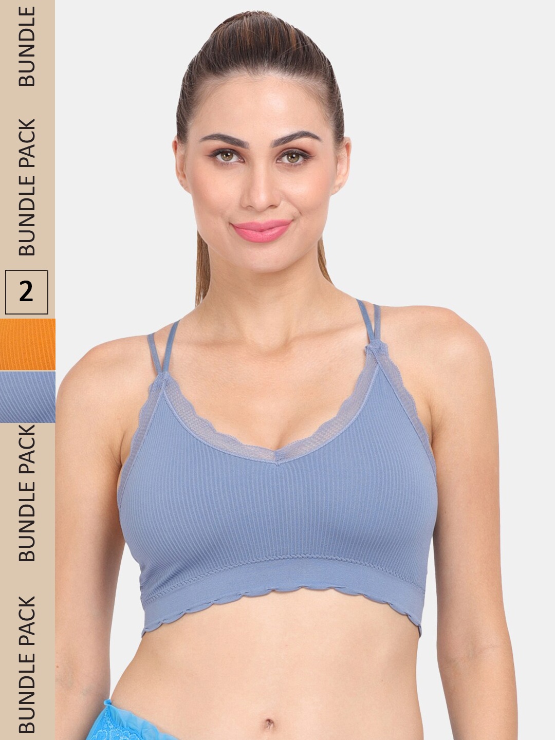 

Amour Secret Pack Of 2 Lightly Padded & Non-Wired Seamless Anti Odour Workout Bra, Orange