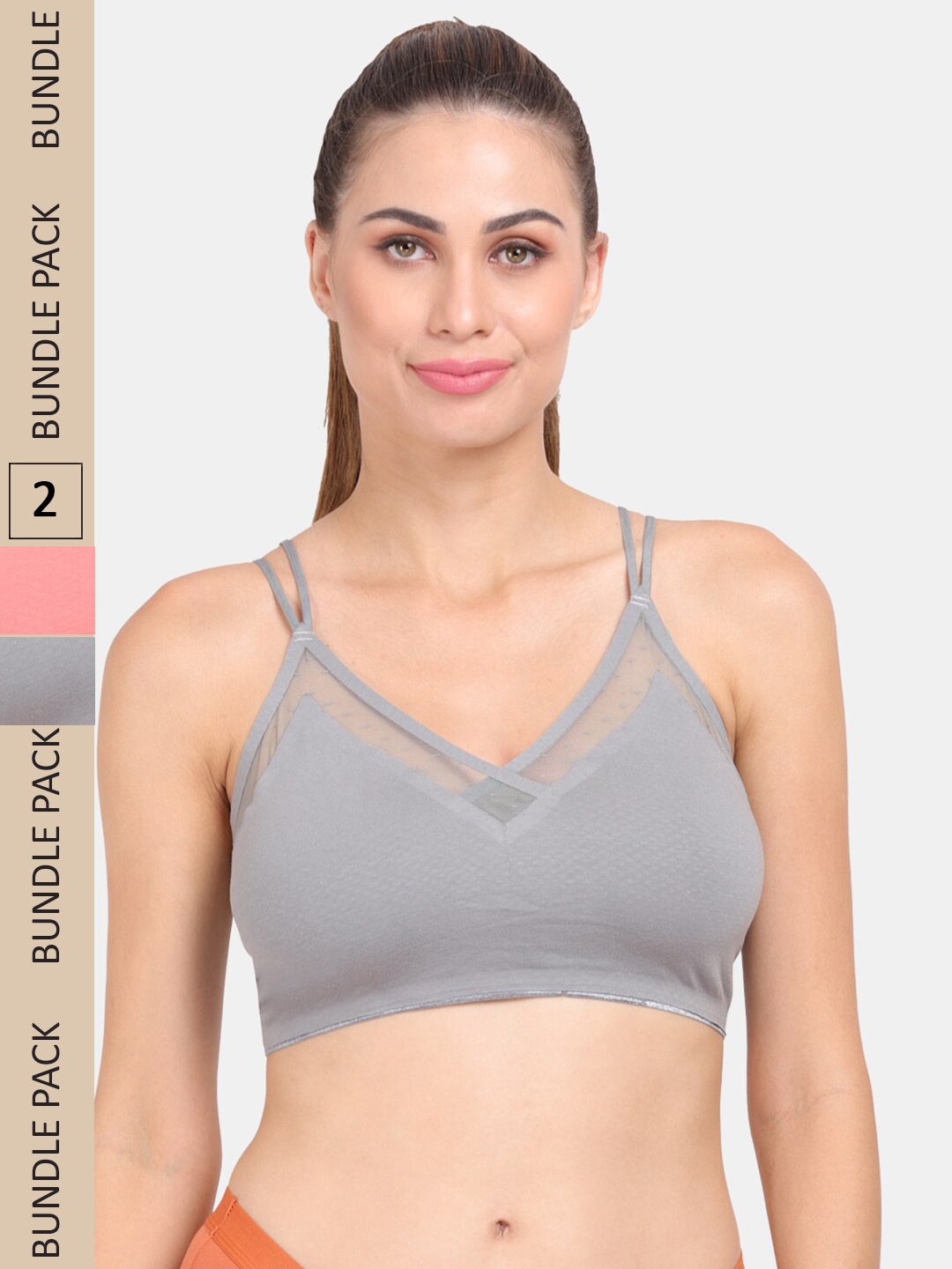 

Amour Secret Pack Of 2 Lightly Padded & Non-Wired Seamless Anti Odour Workout Bra, Coral