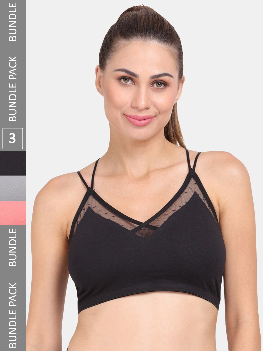 Amour Secret Pack of 3 Anti-Odour Sports Bra - Lightly Padded, Black