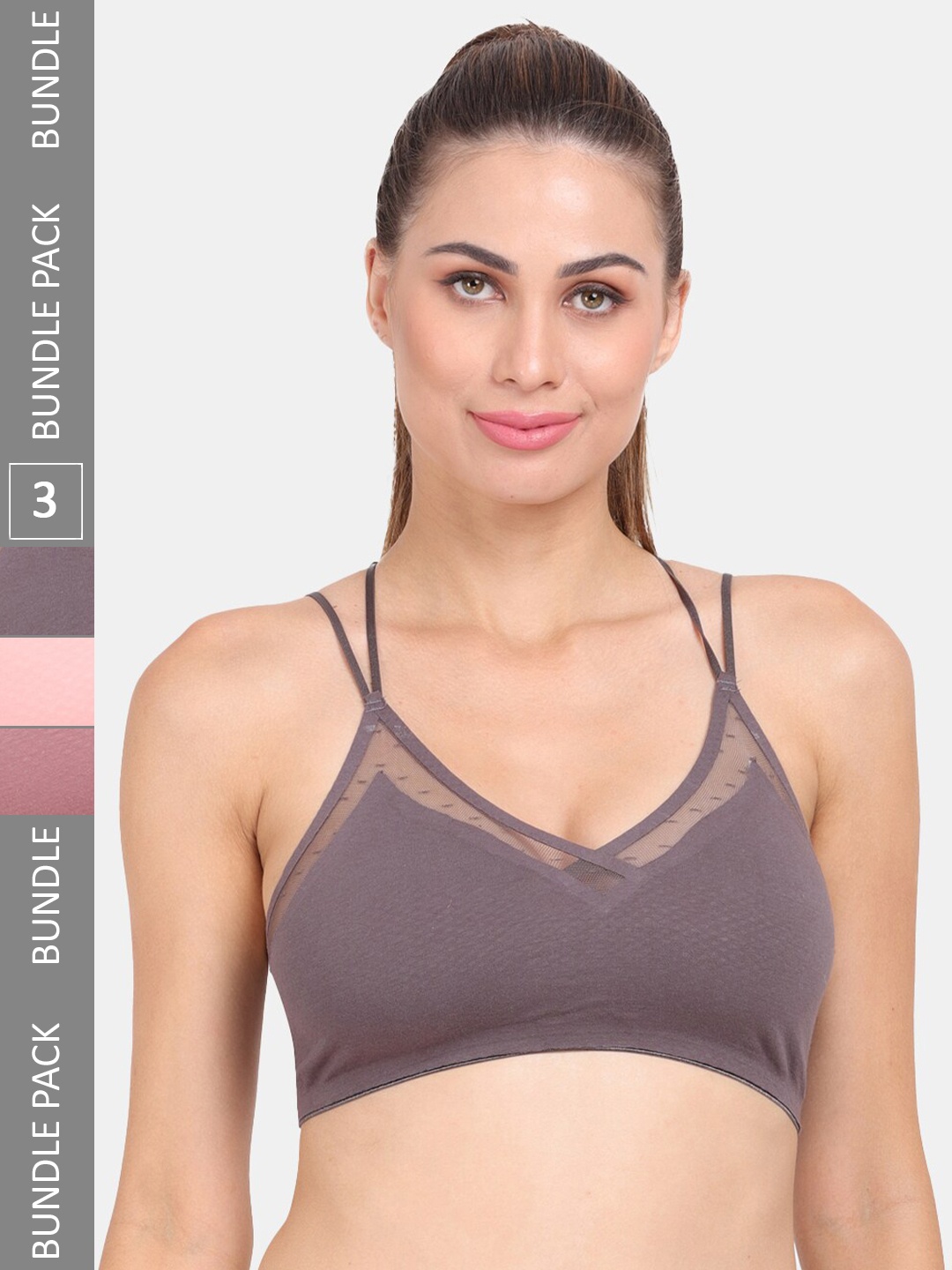 

Amour Secret Pack of 3 Lightly Padded Workout Bra, Grey