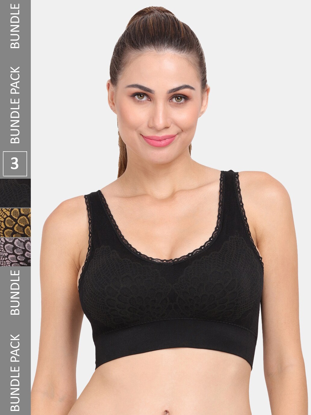 

Amour Secret Pack of 3 Lightly Padded Workout Bra, Black
