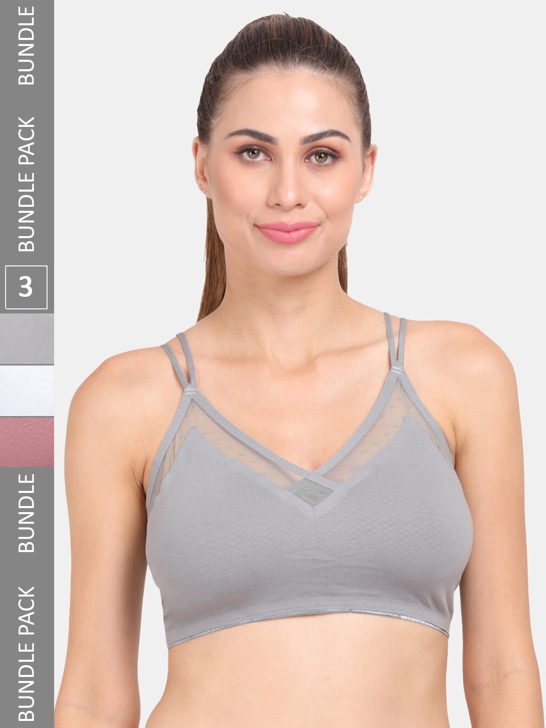 

Amour Secret Pack of 3 Lightly Padded Workout Bra, Grey