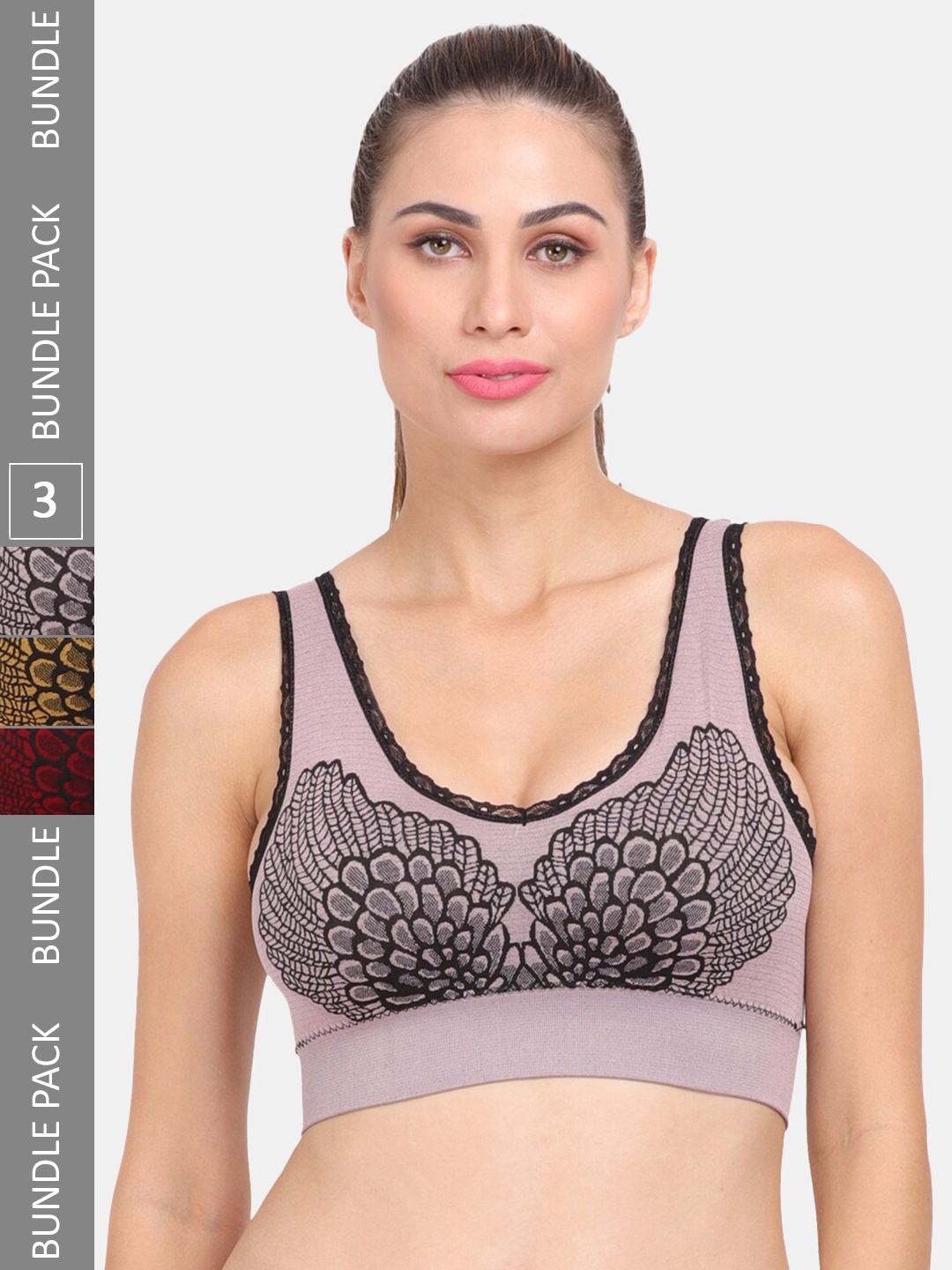 

Amour Secret Pack Of 3 Lightly Padded Anti Odour Sports Bra, Mauve