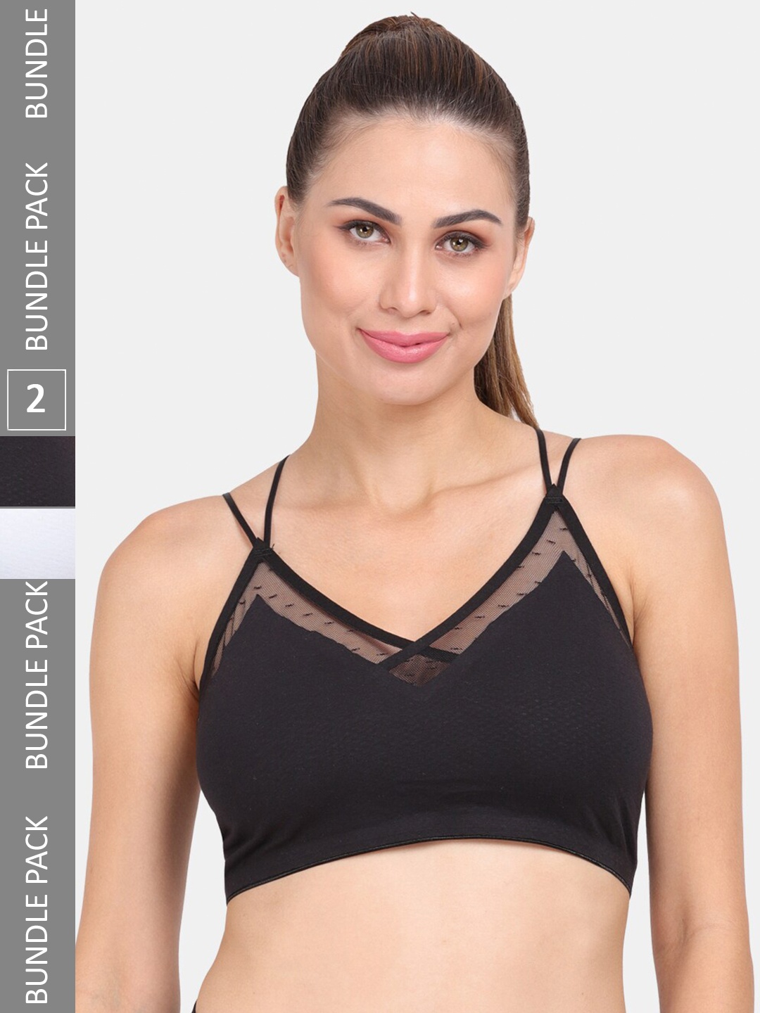 

Amour Secret Pack Of 2 Self Design Seamless Lightly Padded Sports Bra, Black