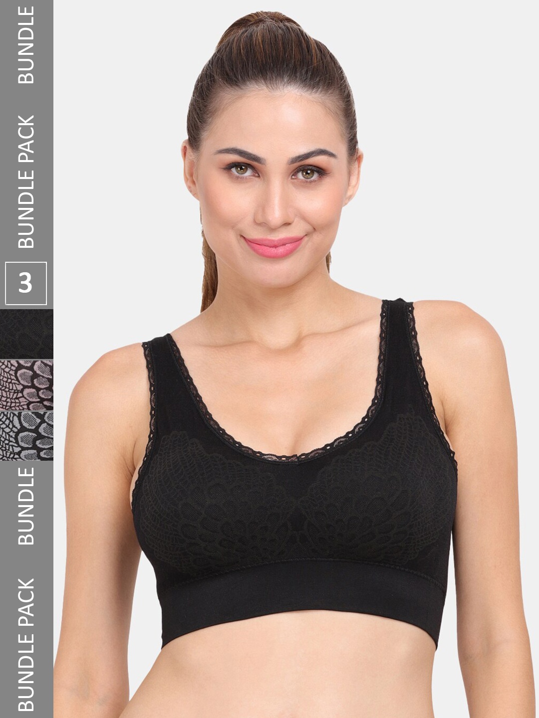 

Amour Secret Pack Of 3 Seamless Lightly Padded Anti Odour Sports Bra, Black