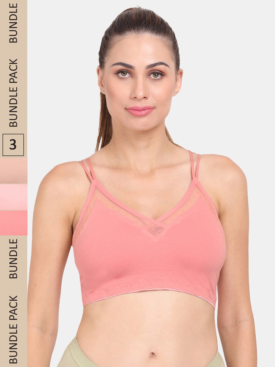 

Amour Secret Pack Of 3 Seamless Lightly Padded Anti Odour Sports Bra, Pink