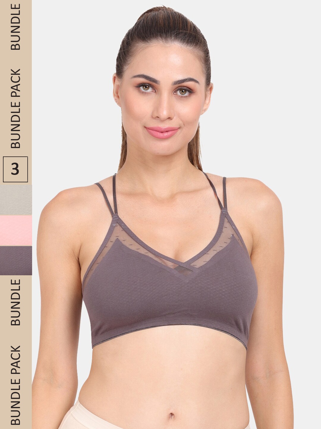 

Amour Secret Pack Of 3 Geometric Self Design Lightly Padded Bra, Pink