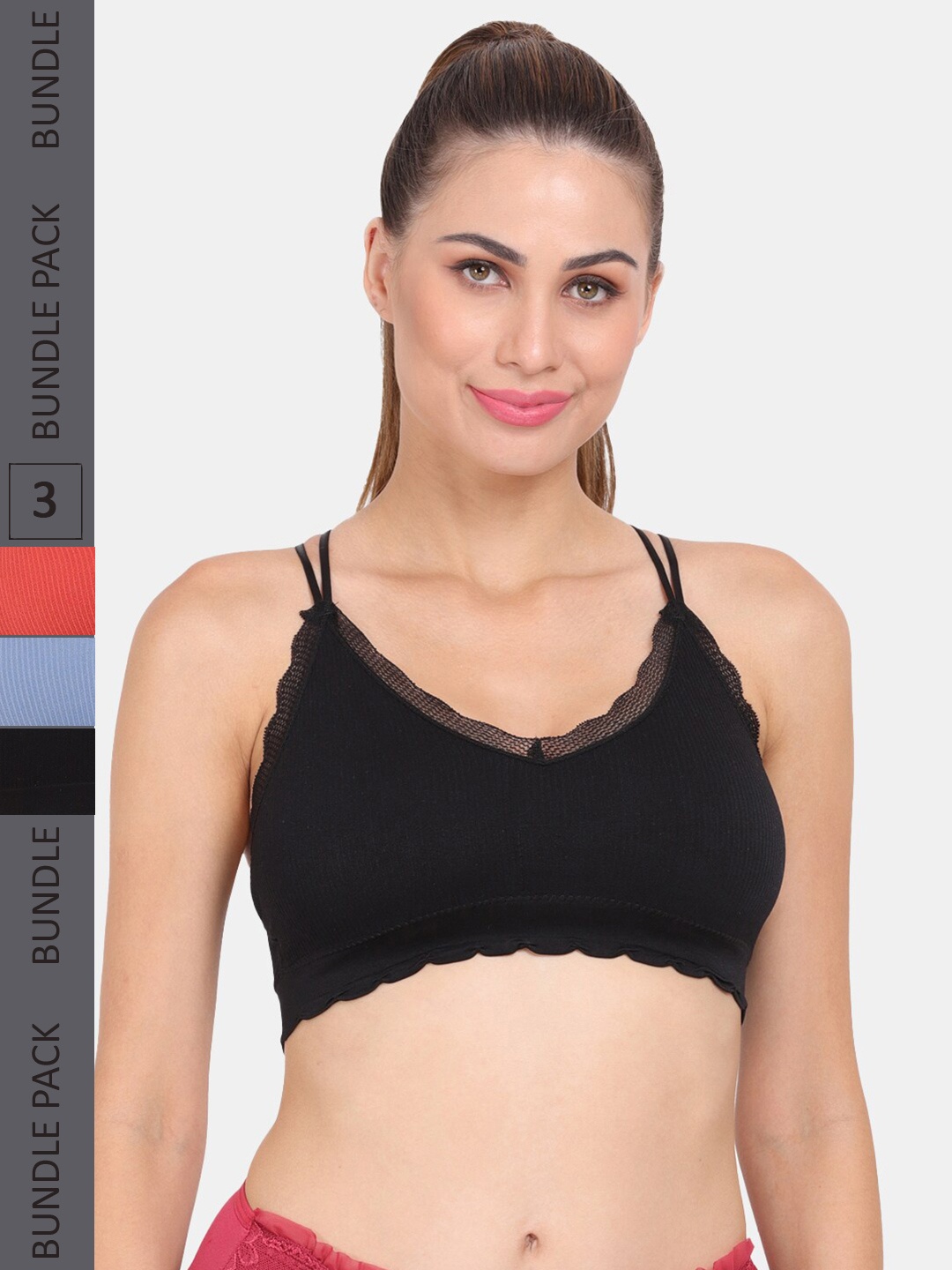 

Amour Secret Pack Of 3 Ribbed Seamless Lightly Padded Sports Bra, Black