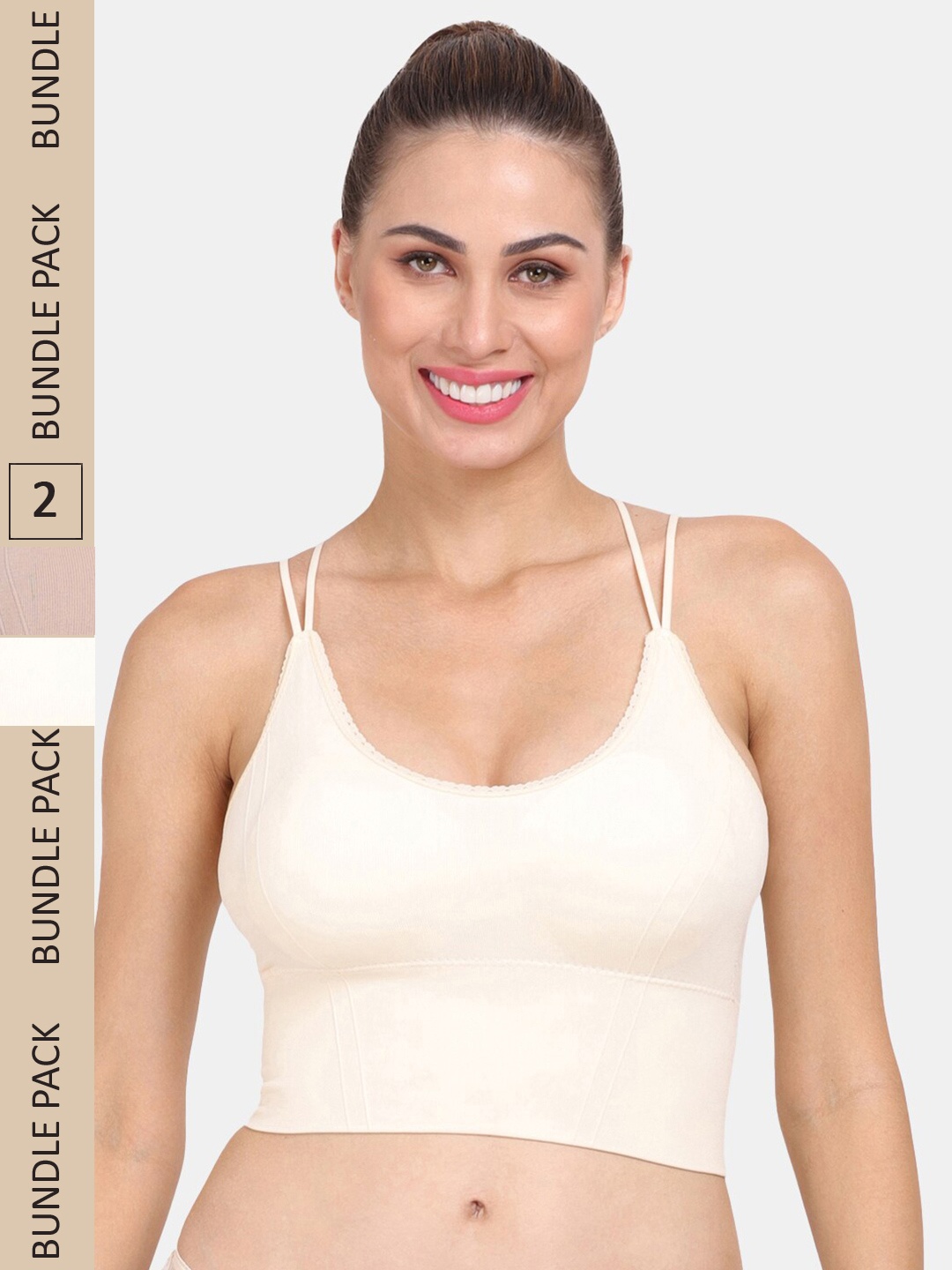 

Amour Secret Pack Of 2 Ribbed Seamless Lightly Padded Sports Bra, Cream