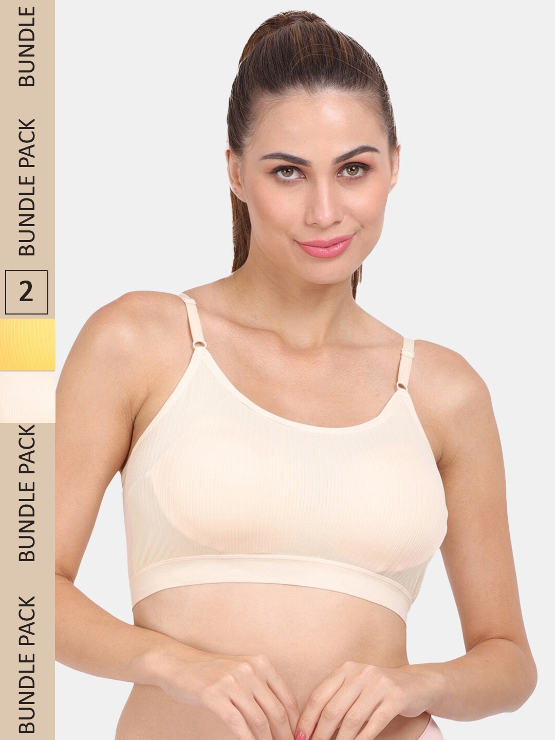 

Amour Secret Pack Of 2 Ribbed Seamless Lightly Padded Sports Bra, Nude