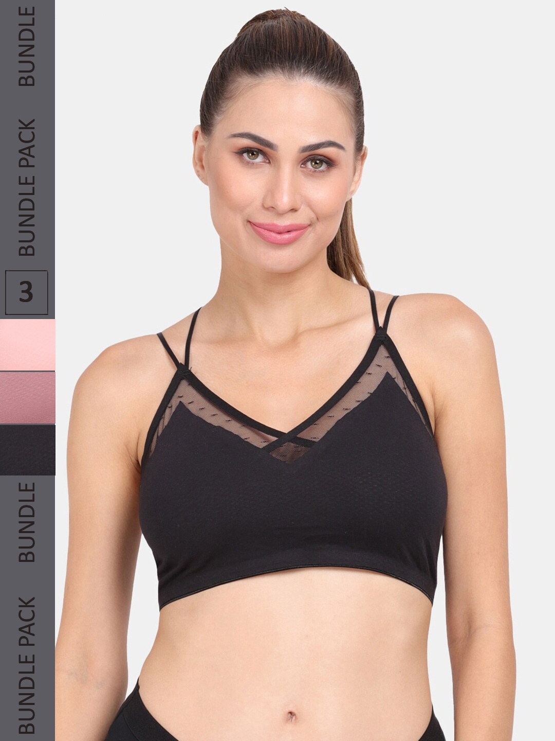 

Amour Secret Pack Of 3 Seamless Lightly Padded Anti Odour Sports Bra, Black