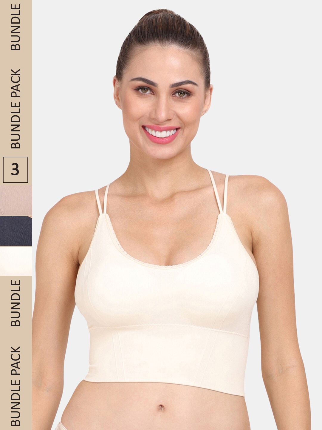 

Amour Secret Pack Of 3 Ribbed Seamless Lightly Padded Sports Bra, Cream