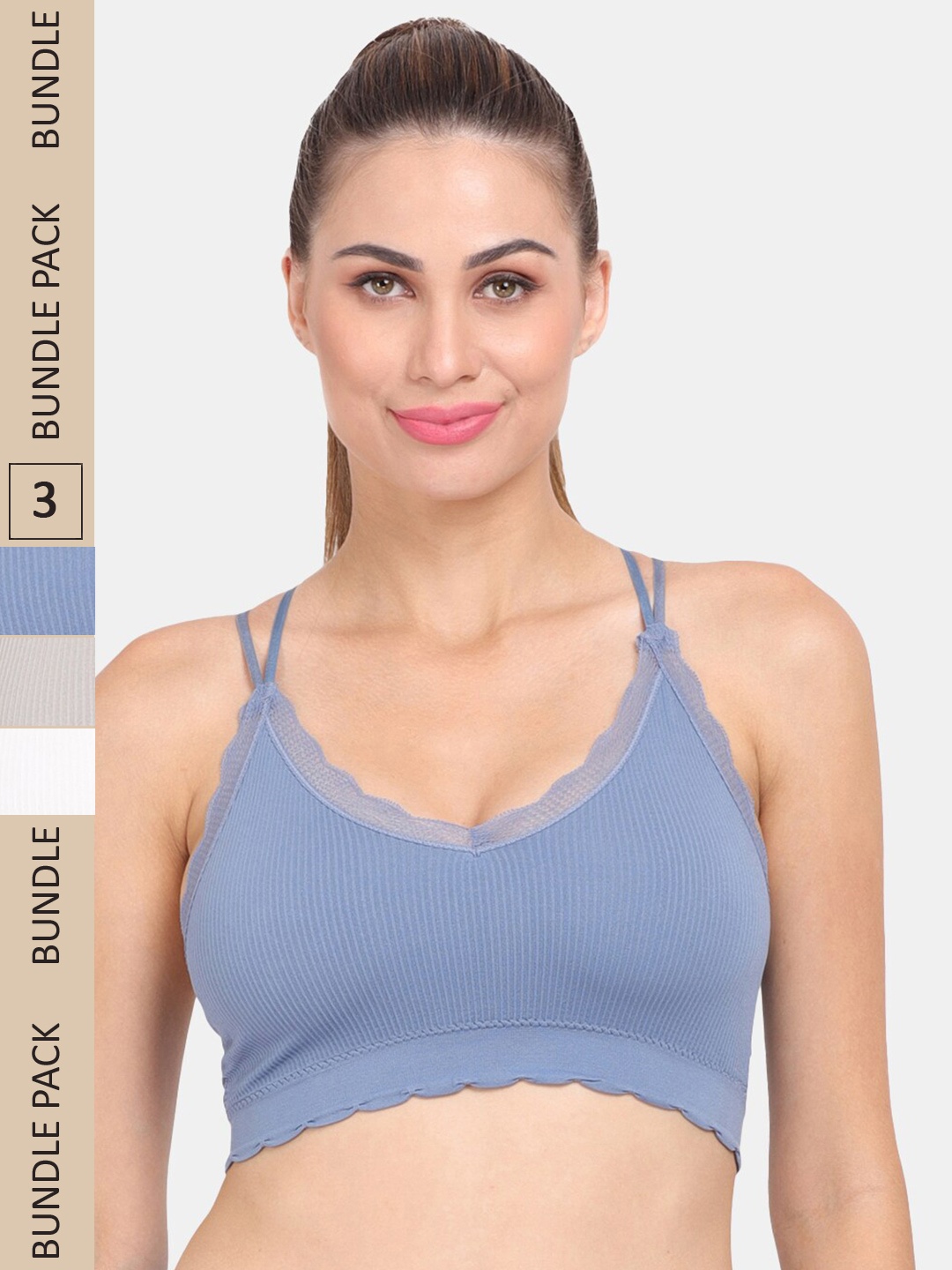 

Amour Secret Pack Of 3 Ribbed Seamless Lightly Padded Sports Bra, Turquoise blue