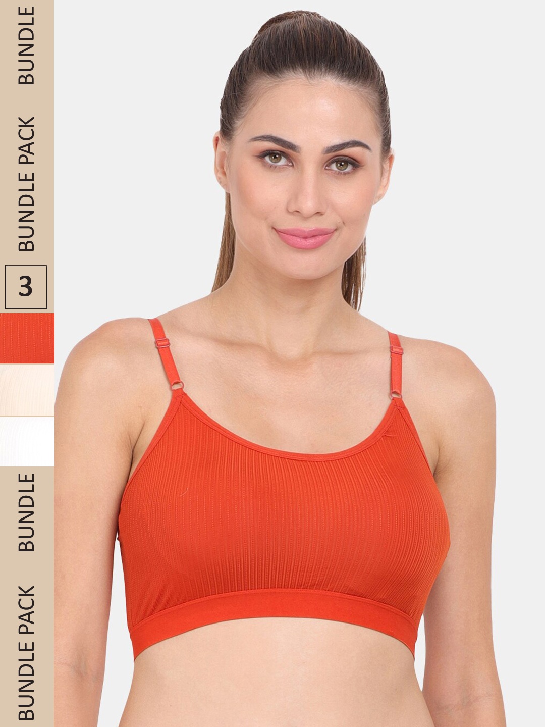 

Amour Secret Pack Of 3 Ribbed Seamless Lightly Padded Sports Bra, Rust