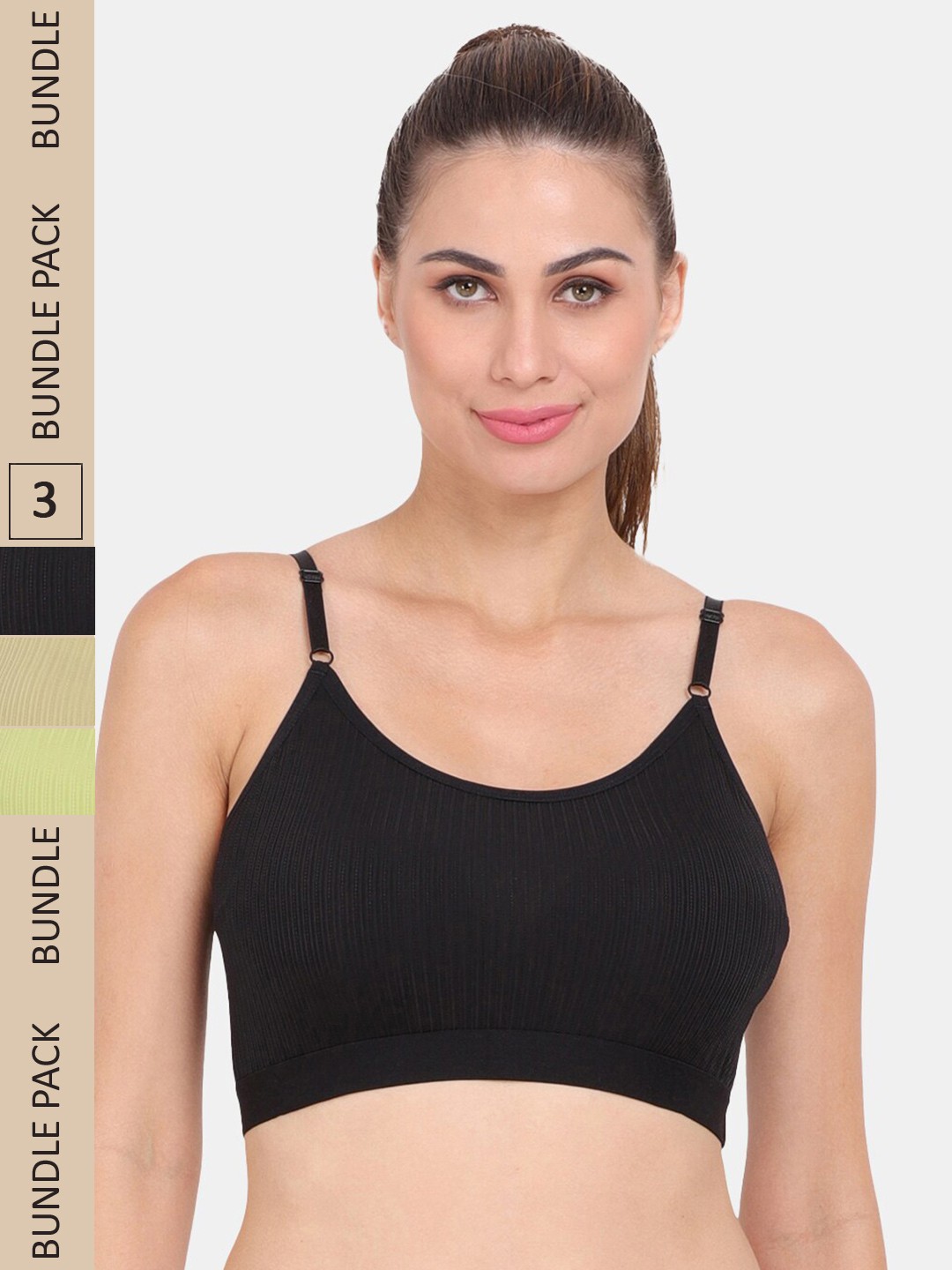 

Amour Secret Pack Of 3 Ribbed Seamless Lightly Padded Sports Bra, Black