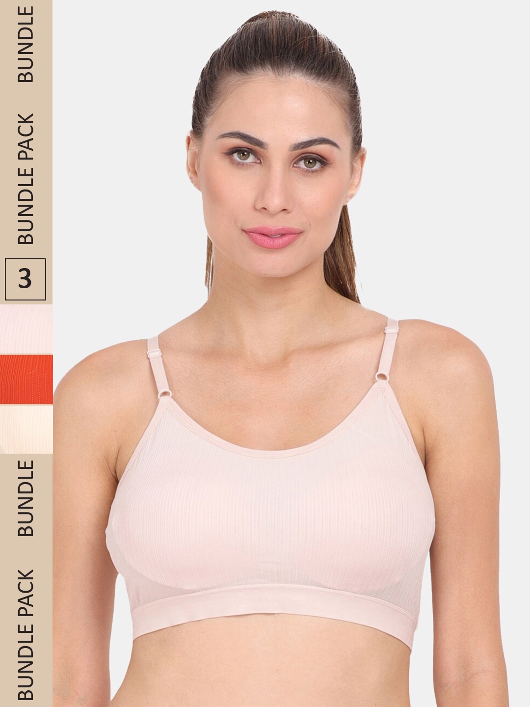 

Amour Secret Pack Of 3 Ribbed Lightly Padded Anti Odour Sports Bra, Off white