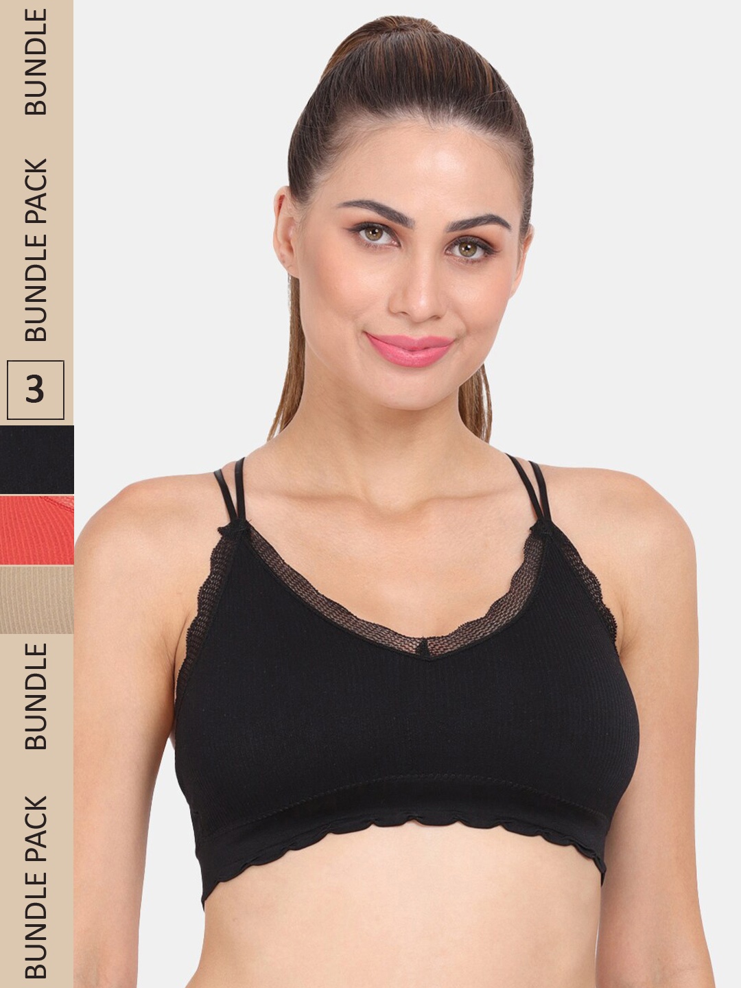 

Amour Secret Pack Of 3 Ribbed Lightly Padded Anti Odour Sports Bra, Black