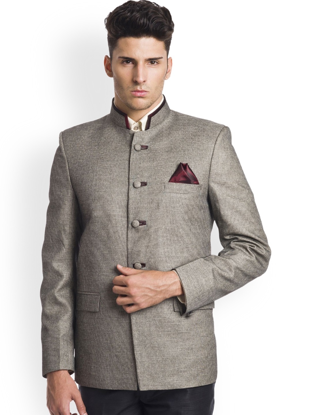 

Wintage Grey Single-Breasted Tailored Fit Ethnic Blazer