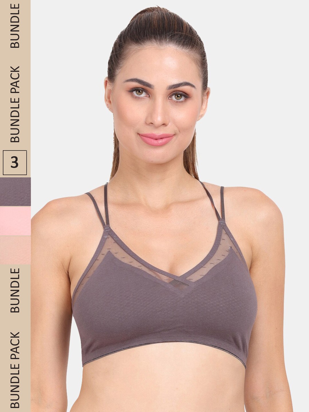 

Amour Secret Pack of 3 Lightly Padded Anti Odour Sports Bra, Grey