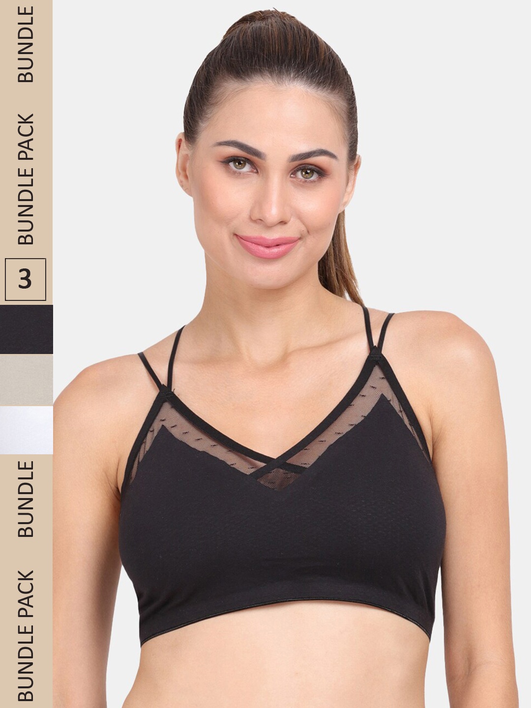 

Amour Secret Pack of 3 Lightly Padded Anti Odour Sports Bra, Black