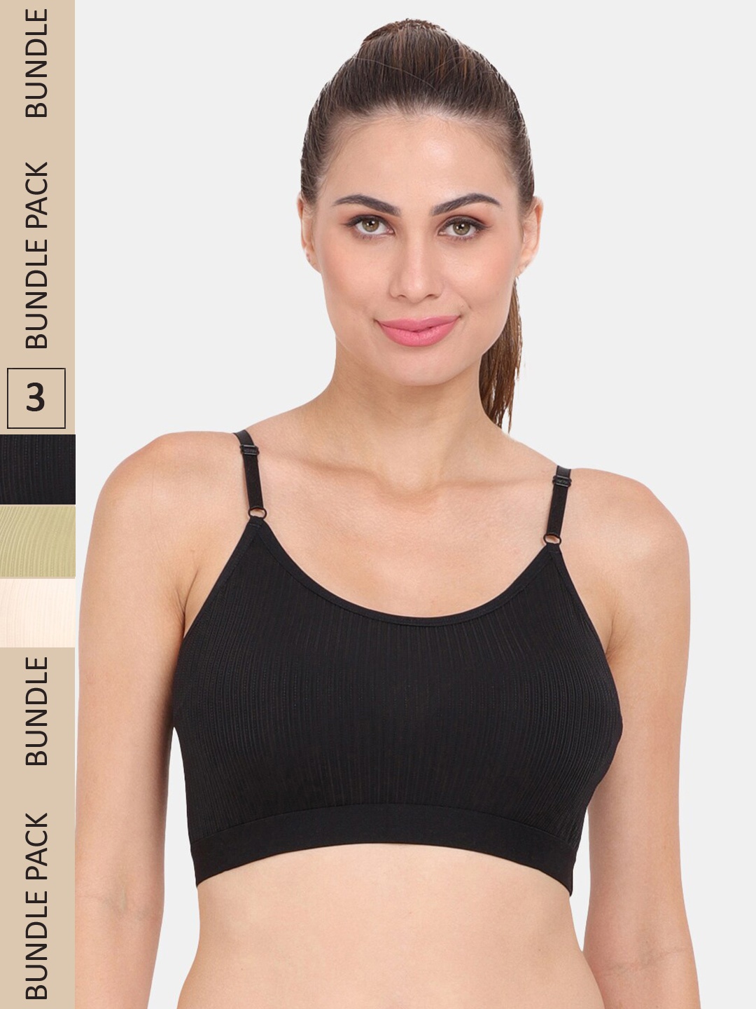 

Amour Secret Pack of 3 Lightly Padded Anti Odour Sports Bra, Black