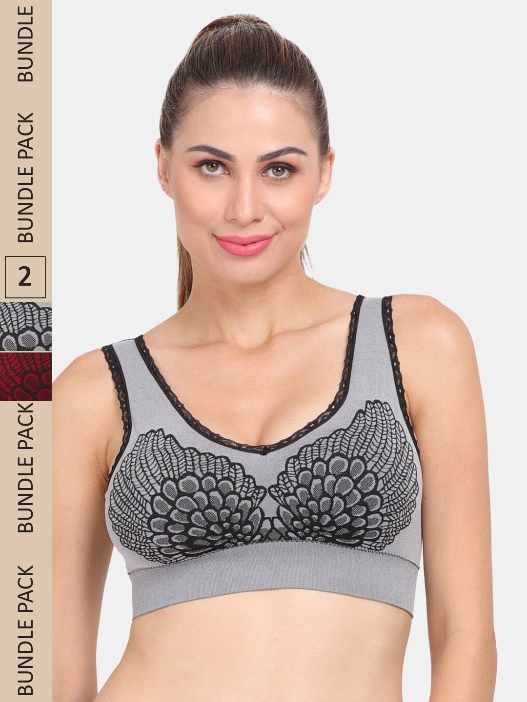 

Amour Secret Pack of 2 Lightly Padded Anti Odour Sports Bra, Grey