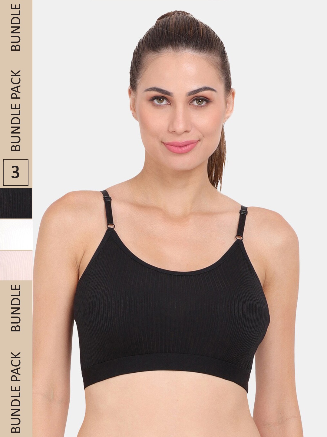 

Amour Secret Pack of 3 Lightly Padded Anti Odour Sports Bra, Black