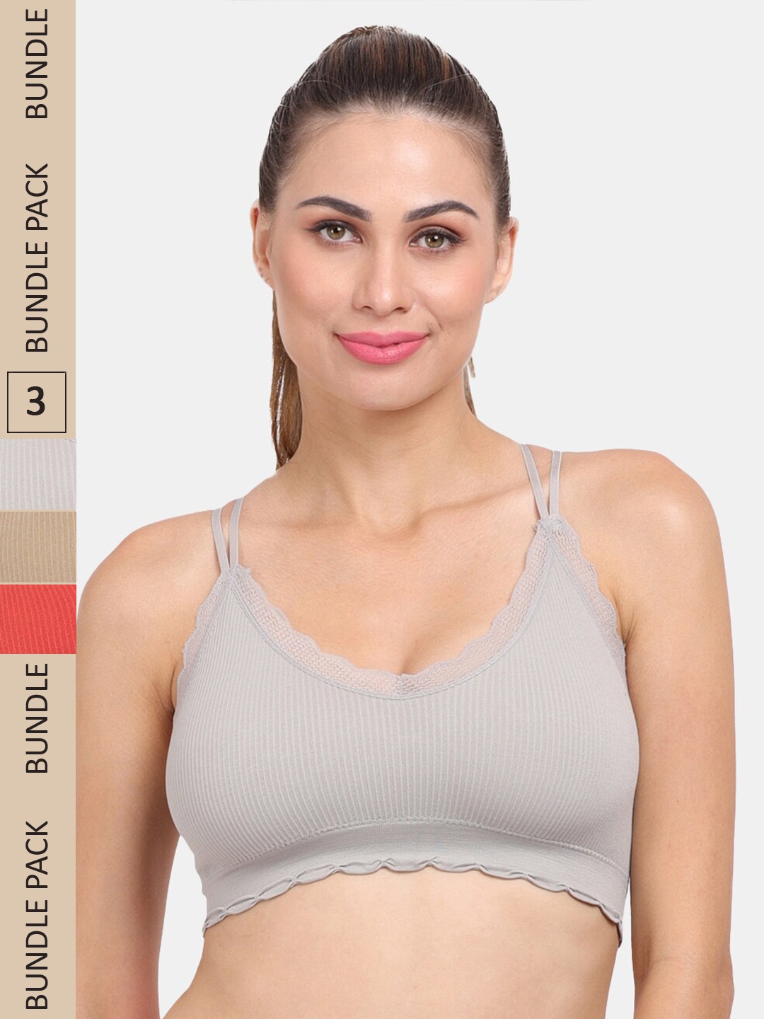 

Amour Secret Pack of 3 Lightly Padded Anti Odour Sports Bra, Beige