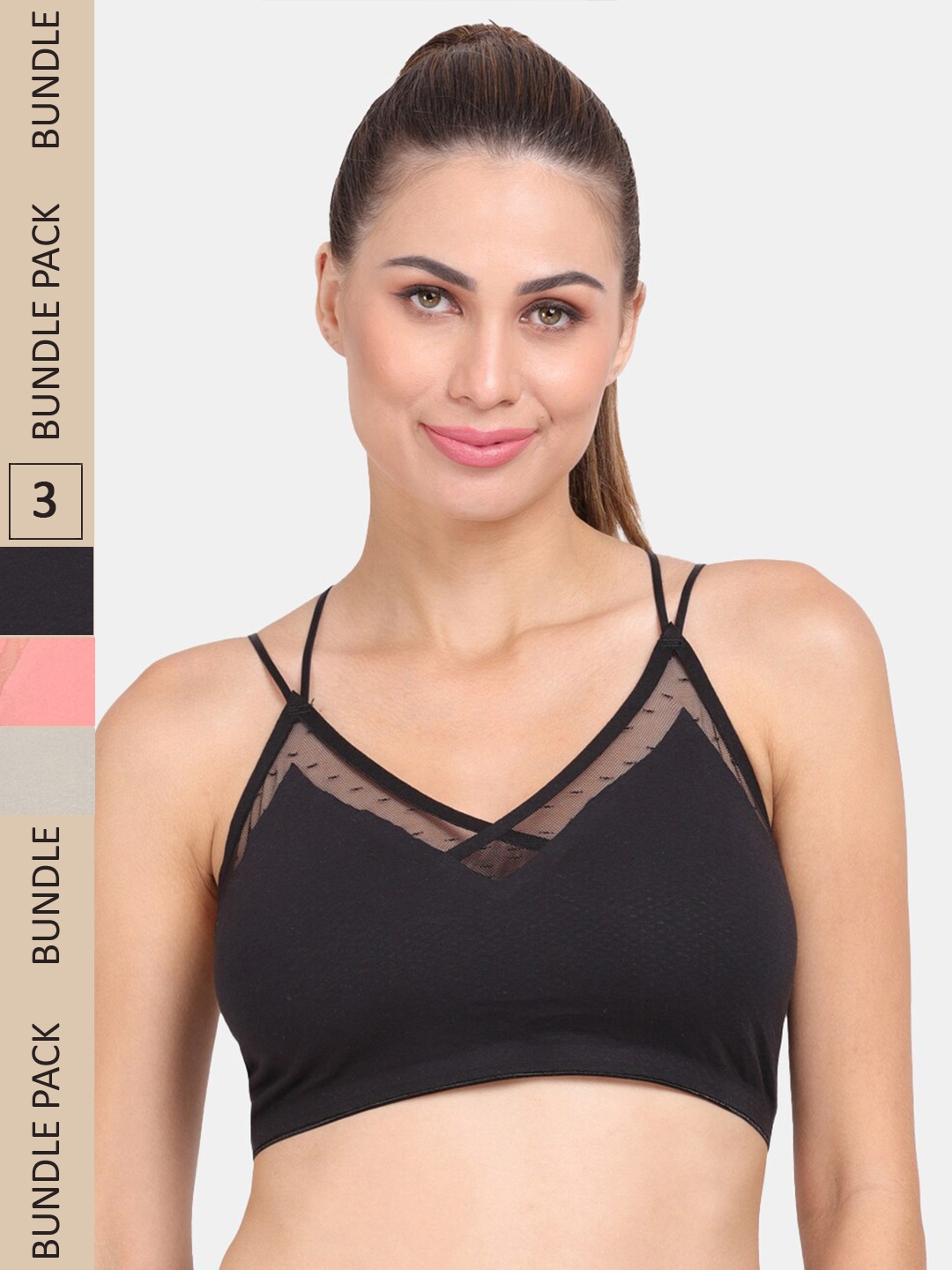 Amour Secret Pack of 3 Lightly Padded Anti Odour Sports Bra, Black