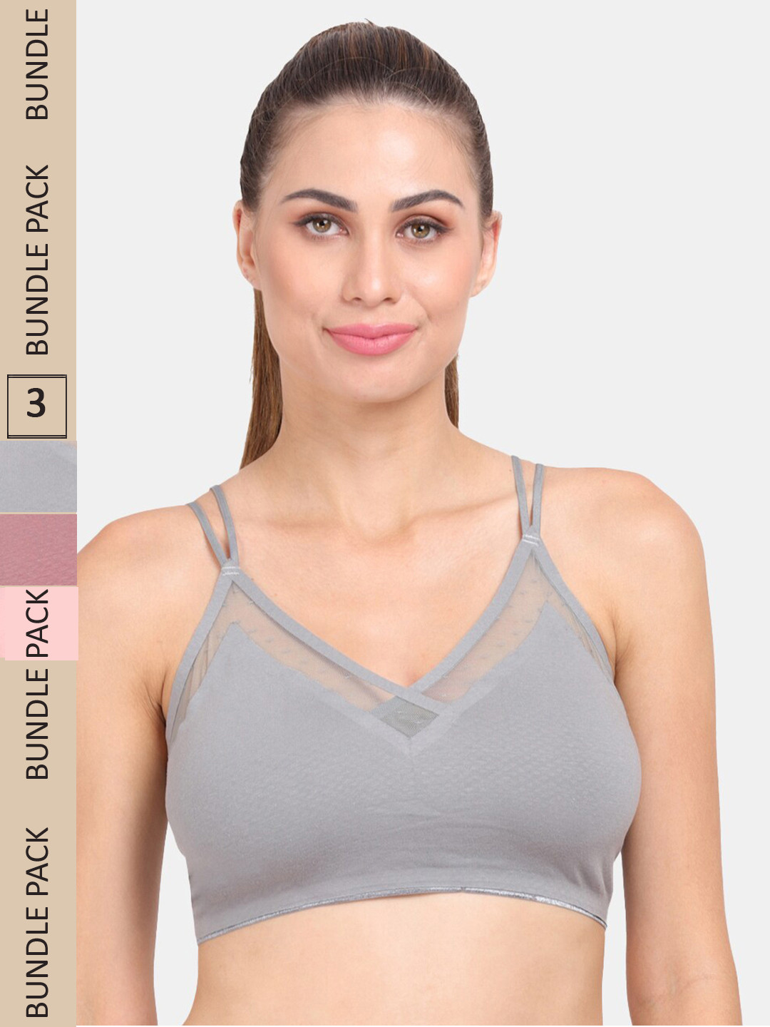 

Amour Secret Pack of 3 Lightly Padded Sports Bra, Grey
