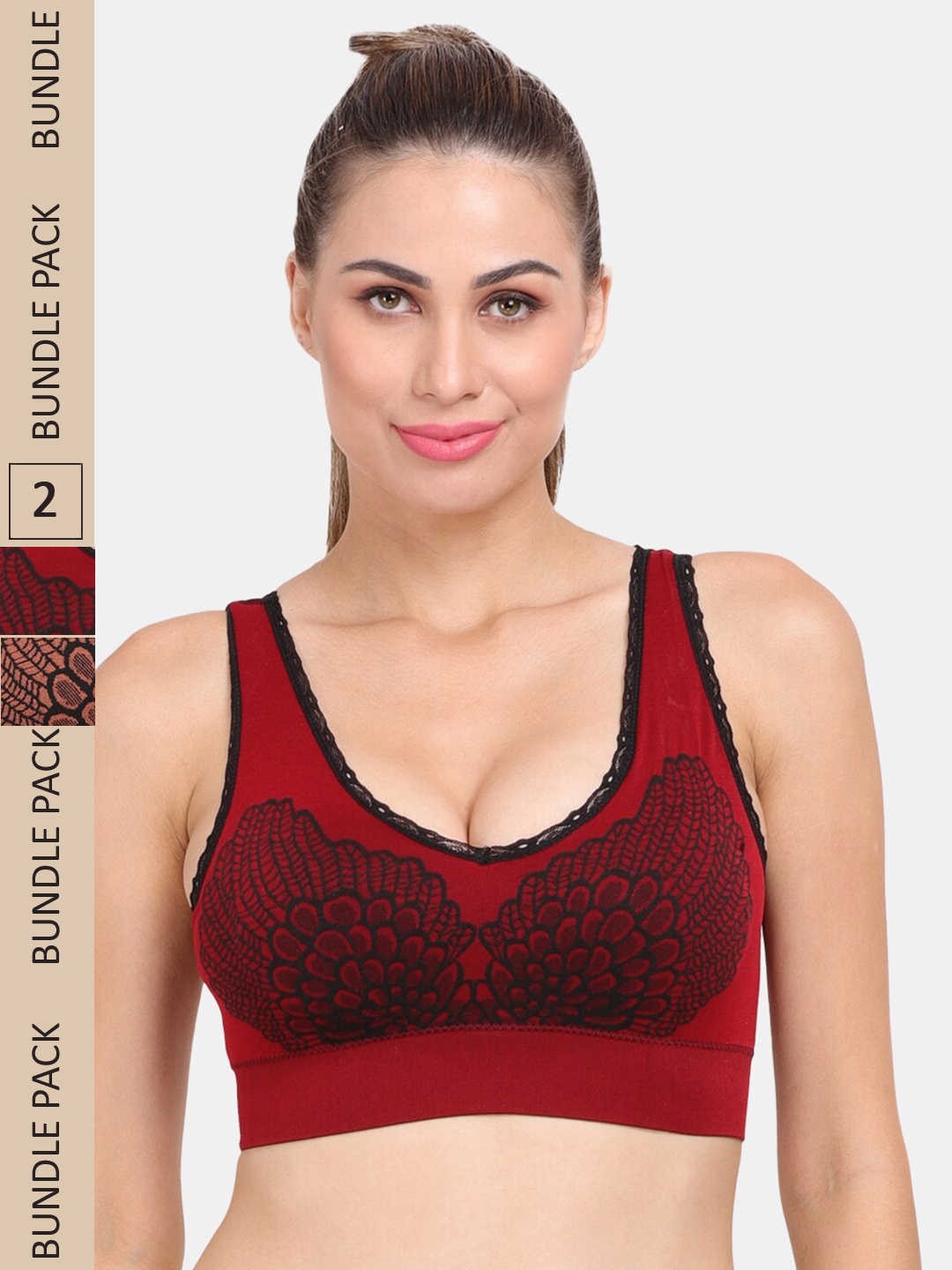 

Amour Secret Pack of 2 Graphic Printed Lightly Padded Workout Bra, Red