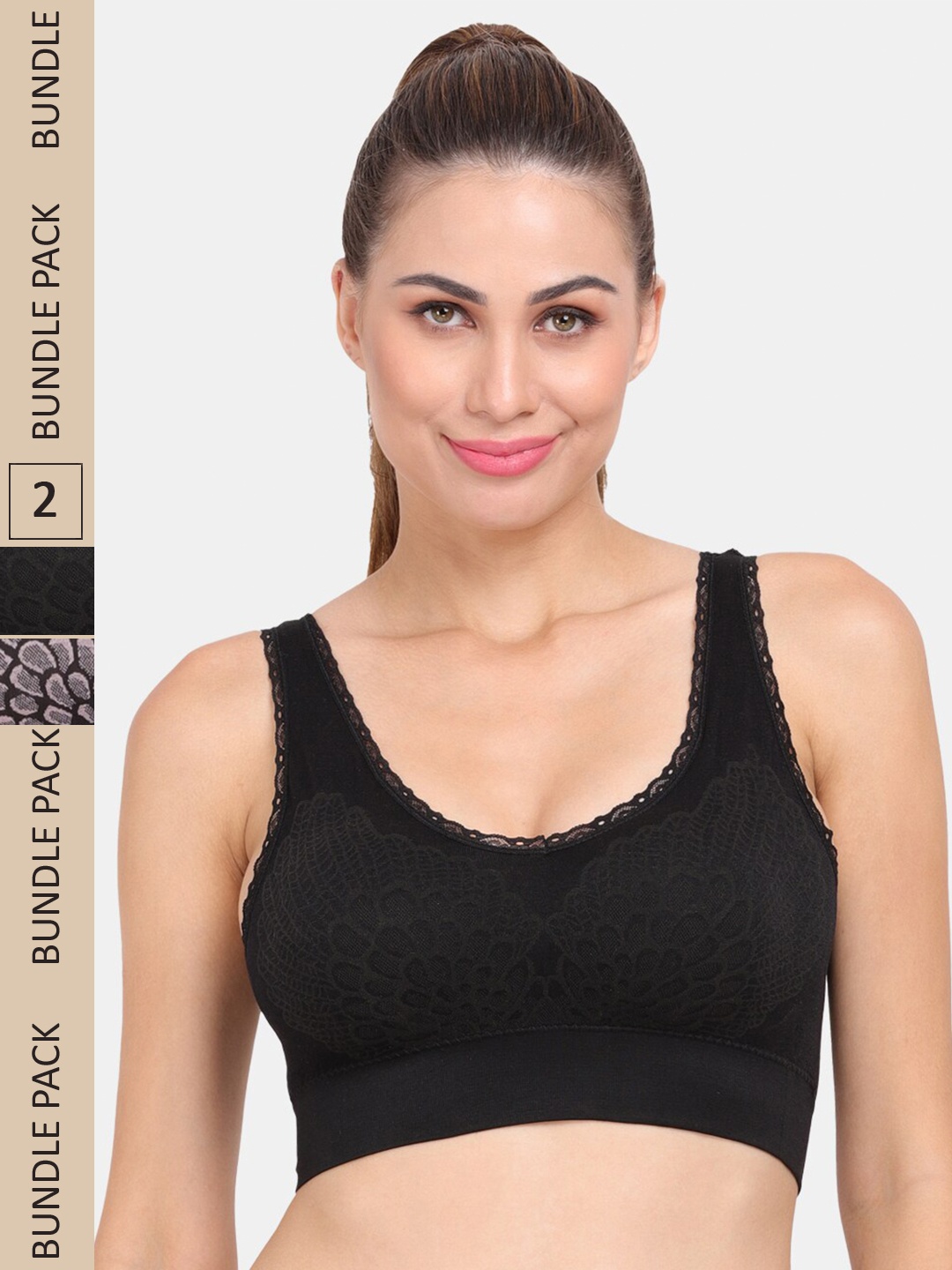 

Amour Secret Pack of 2 Graphic Lightly Padded Sports Bra, Black