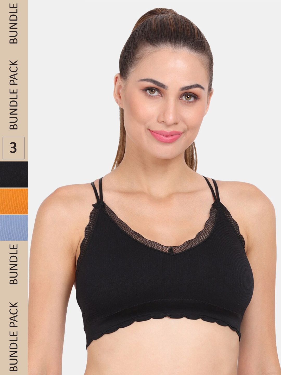 

Amour Secret Pack of 3 Lightly Padded Anti-Odour Sports Bra S3061_Blk_Blu_Org, Black