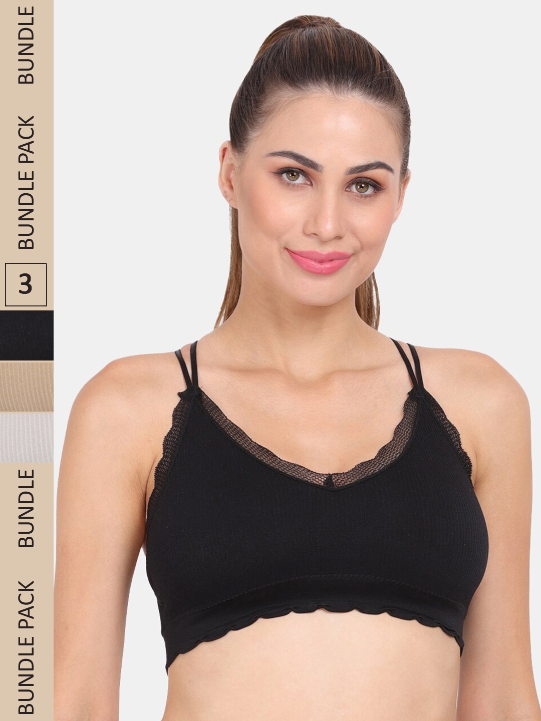 

Amour Secret Pack of 3 Lightly Padded Anti-Odour Sports Bra S3061_Blk_Gry_Skn, Black