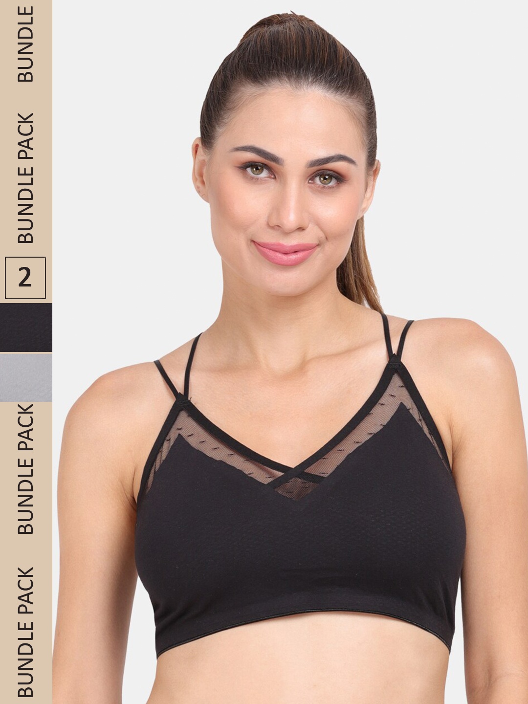 

Amour Secret Pack of 2 Lightly Padded Anti-Odour Sports Bra S6351_Blk_Gry, Black