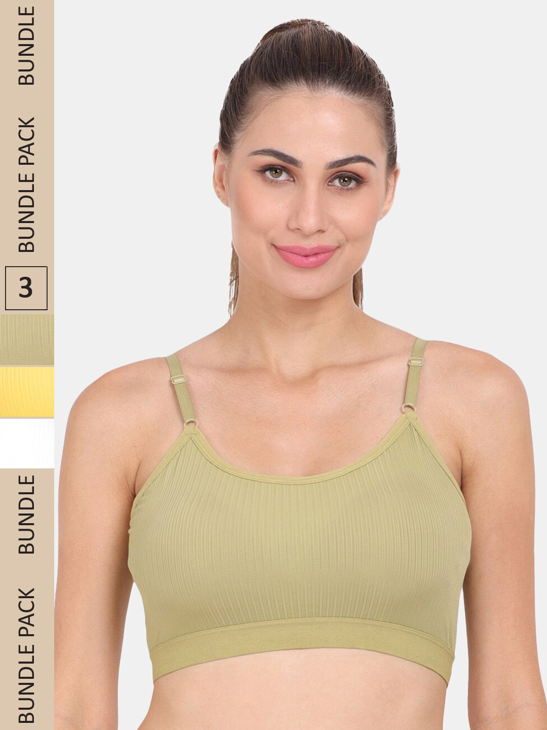 

Amour Secret Pack of 3 Lightly Padded Anti-Odour Sports Bra S3017_Grn_Wht_Ylw, Green
