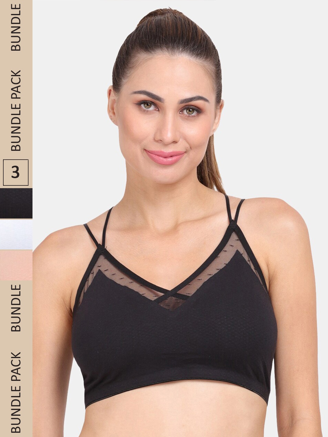 

Amour Secret Pack of 3 Lightly Padded Anti-Odour Sports Bra S6351_Blk_Skn_Sblu, Black