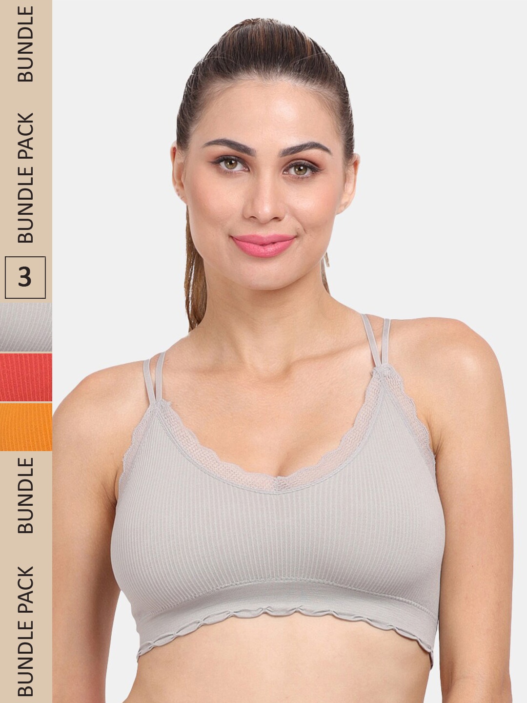 

Amour Secret Pack of 3 Lightly Padded Anti-Odour Sports Bra S3061_Gry_Org_Rst, Grey