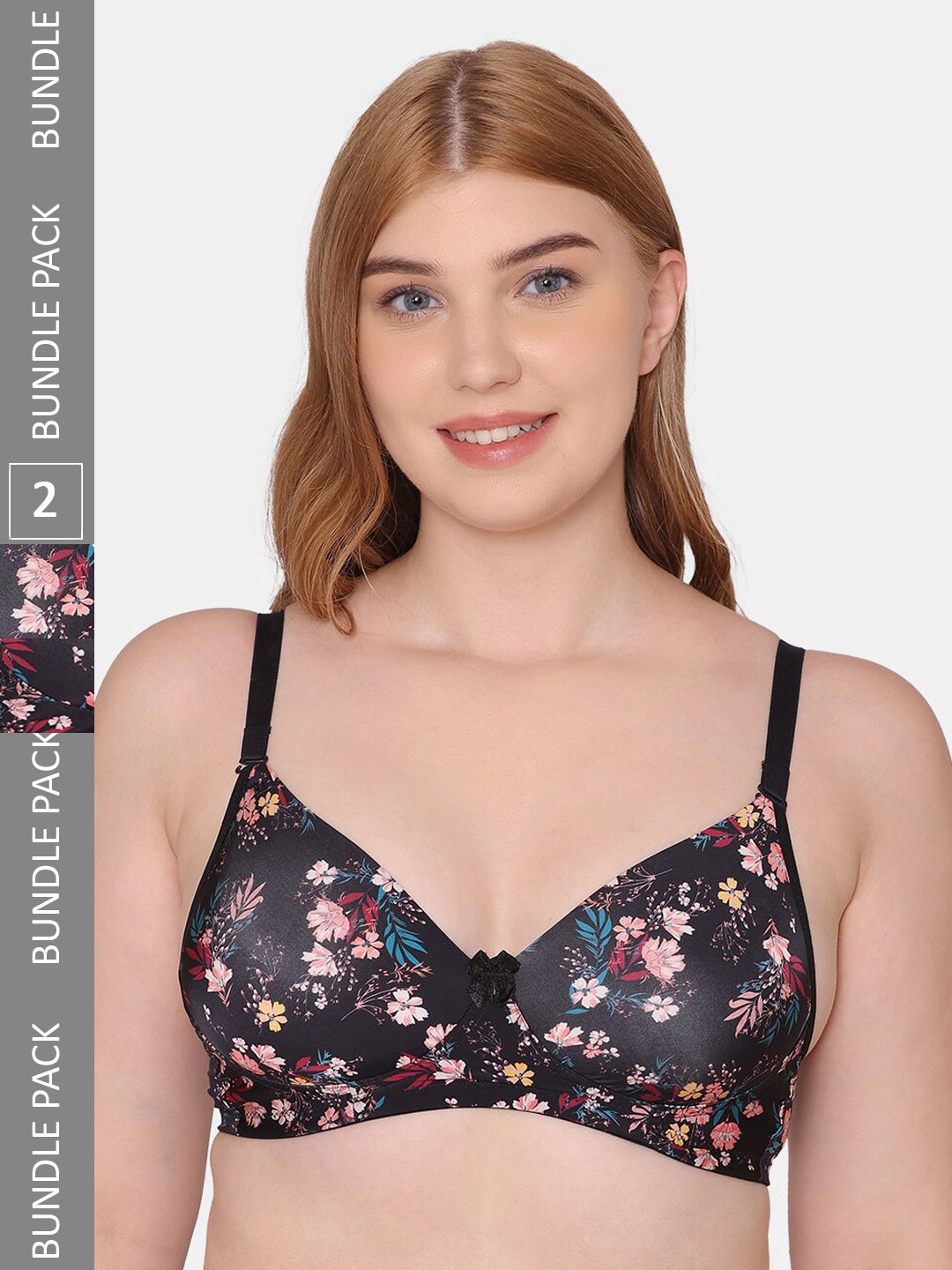 

Tweens Floral Printed Lightly Padded Nylon Seamless Bra, Black
