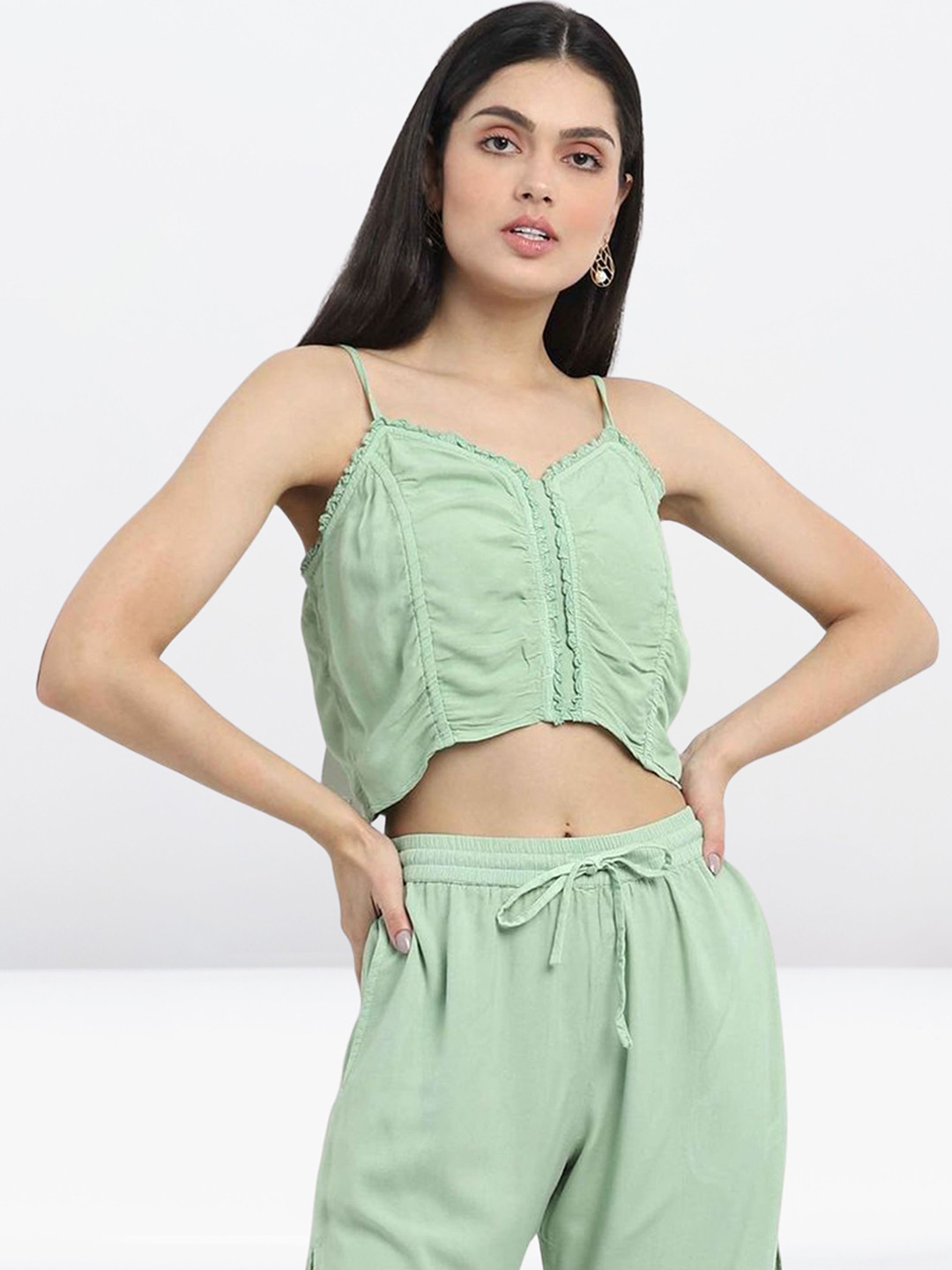 

MKOAL Women Regular Fit Slits Trouser, Green