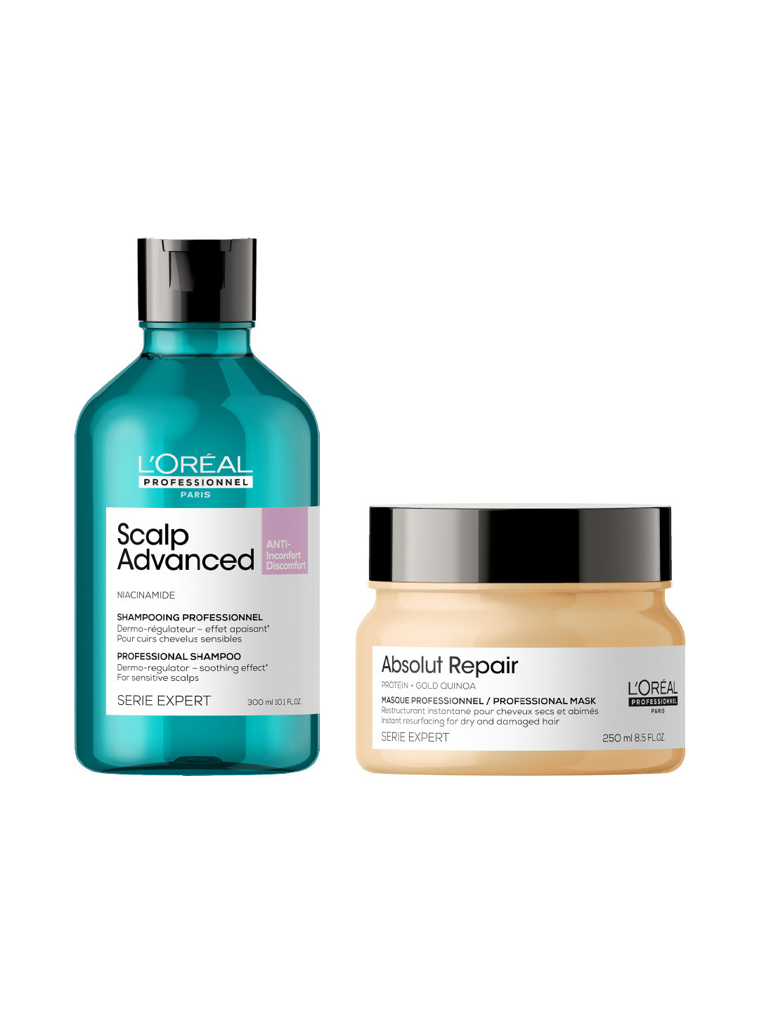 

LOreal Professionnel Set of Serie Expert Anti-Discomfort Shampoo + Absolut Repair Mask, Blue
