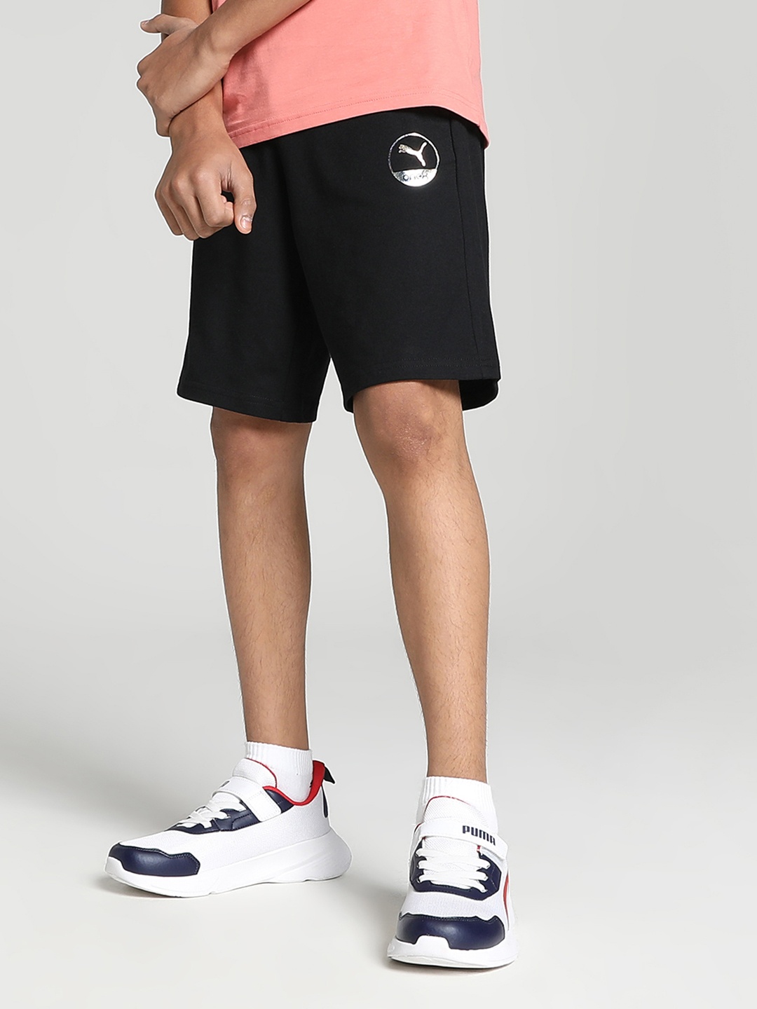 

one8 x PUMA Boys Regular Fit Striped VK Knitted Shorts, Black